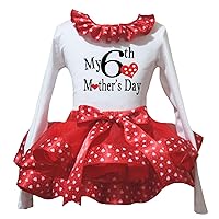Petitebella My 1st to 6th Mother's Day White L/s Shirt Red Hearts Petal Skirt Nb-8y