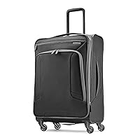 American Tourister 4 Kix Expandable Softside Luggage with Spinner Wheels, Black/Grey, Checked-Medium 25-Inch