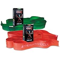 THERABAND CLX Resistance Band with Loops, 2 Pack Fitness Band for Home Exercise and Workouts, Portable Workout, Functionality for Athletes, 5’ Consecutive Loops, 2-Pack Light Intensity Red-Green
