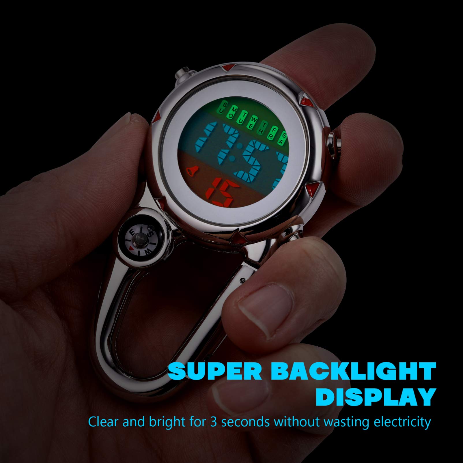 IMIKEYA Outdoor Sport Watches Stopwatch, Microlight Clip Watch Hanging Watch Clip on Quartz Watch for Climbing Hiking