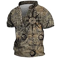 T-Shirts for Man,Plus Size Aztec Short Sleeve T Shirt Button Vintage Summer Loose Top Printed Casual Tee Blouse
