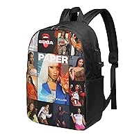 Megan Singer Thee Rapper Stallion 17Inch Travel Laptop Backpack Durable Daypack with USB Charging Port Computer Bag Gifts for Men & Women