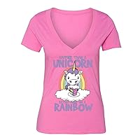 Women's Unicorn Rainbow Cake Novelty Gag V-Neck Short Sleeve T-Shirt