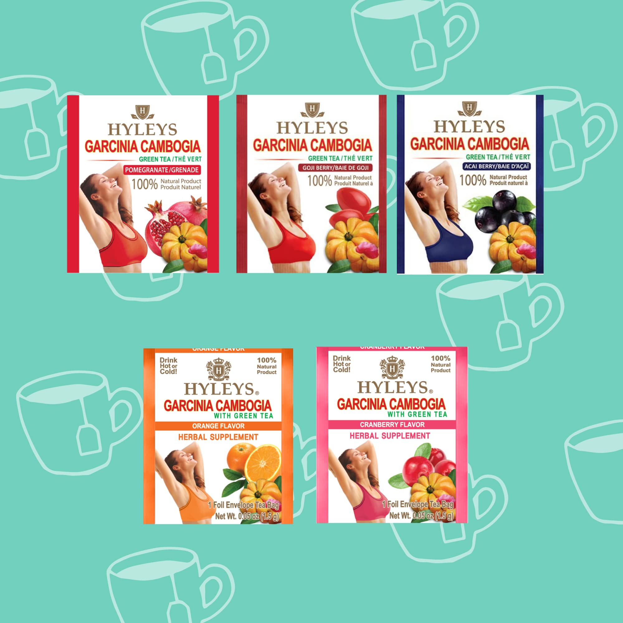 HYLEYS Tea Hyleys Wellness Garcinia Cambogia Green Tea 5 Flavor Assortment - 25 Count (Pack of 6)