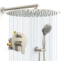 Full Body Shower System - 16 Inch Rainfall Shower Faucet Set with 6 Settings Handheld Shower Head Het- Valve Included - Brushed Nickel