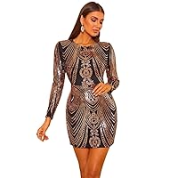 Womens Fall Fashion 2022 Zip Detail Sequin Bodycon Dress (Color : Coffee Brown, Size : Large)