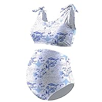 GINKANA Maternity Bikini Set Two Piece Pregnancy Swimsuit Tie Shoulder Straps High Waist Swimwear Pregnancy Bathing Suits