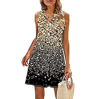 Womens 2024 Casual Sleeveless Sundress Summer Printed Tank Sleeveless Dress Hollow Out Loose Beach Dress