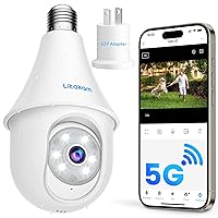 Light Bulb Security Camera 5MP, 5G/2.4G Hz 2K WiFi Socket Cam for Home, Wireless Outdoor/Indoor Cameras Outside with Motion Detection, Alarm Siren, Color Night Vision, Work with Alexa/Onvif