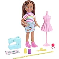 Barbie Chelsea Can Be Doll & Playset, Brunette Fashion Designer Small Doll with Removable Outfit & 8 Career Accessories