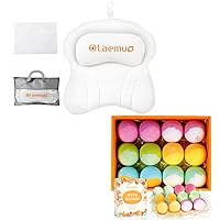 12ct Bath Bombs for Women & Men Relaxing & Ergonomic White Bath Pillow for Tub for Head and Neck Support