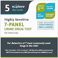 Exploro at Home Drug Test Kit for All Drugs (Most Used). 7-Panel Urine Drug Test. Marijuana (THC), Cocaine, Opiates, Amphetamine, Methamphetamine, Benzos (BZO), Ecstasy (MDMA). 5 Dip-Cards with Cups.
