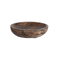 Bloomingville 5.25 Inches Round Hand-Carved Mango Wood Dish, Burnt Finish Plate, Brown