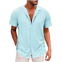 Eyelet Cutout Design Shirts for Mens Cuban Guayabera Shirt Casual Button Down Shirts Summer Beach Tops Short Sleeves Blouses