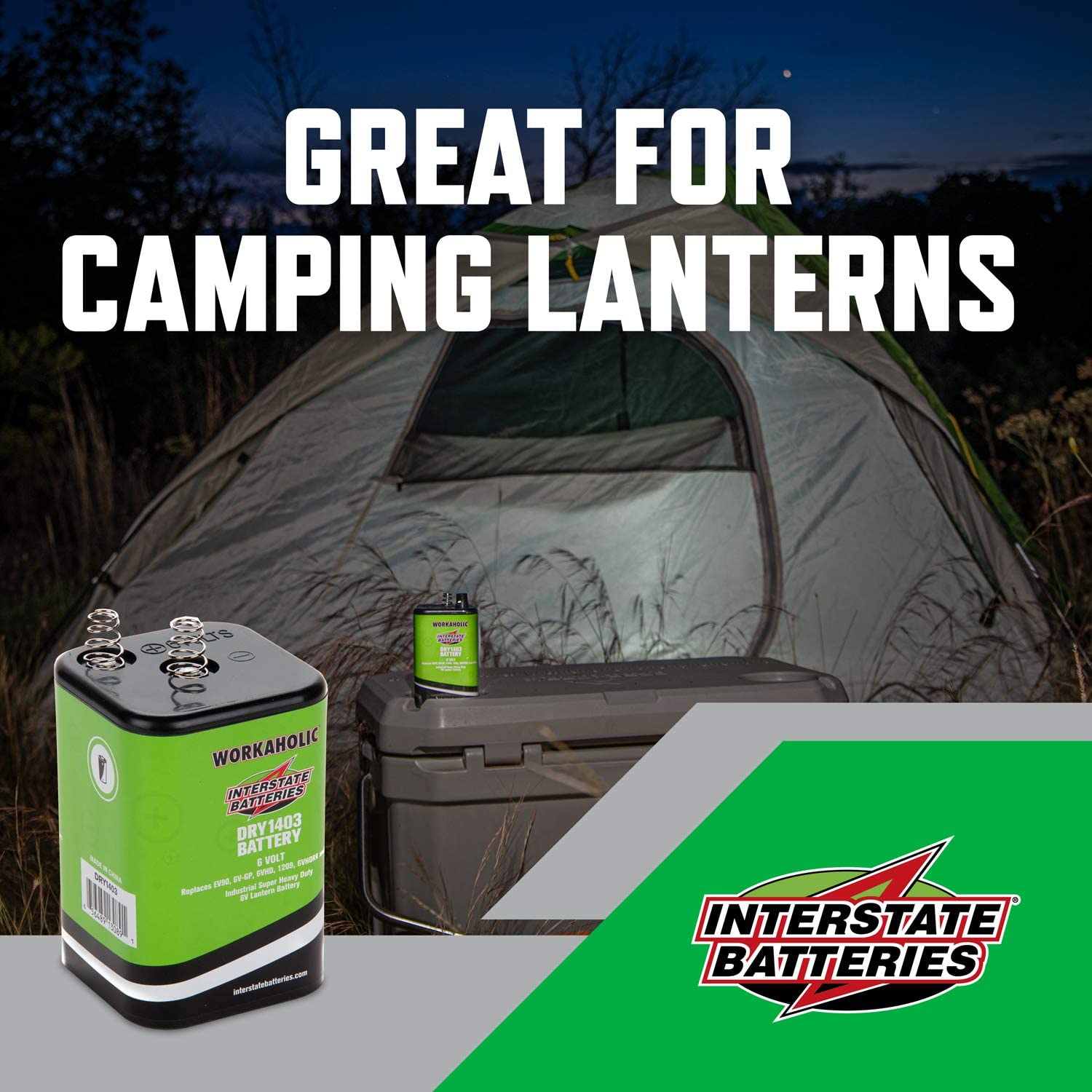 Interstate Batteries 6V HD Lantern Flashlight Battery (DRY1403) 6 Volt 7000 mAH Square Shape Lantern Light (Workaholic) Camping, Hiking, Outdoors, Household (Spring Terminals)…