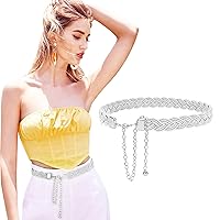 Chain Belt for Women, Gold Sliver Braided Belt with Chain Boho Bling Style for Dress