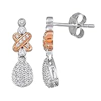 Mother's Day Gift For Her 1/3 cttw Cross Dangle Drop Earring Crafted in Two-tone of 10KT White Gold & Rose Gold Real Diamond Earring for Women.