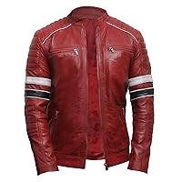 Brown Leather Jacket Men - Real Lambskin Leather Cafe Racer Distressed Motorcycle Jacket