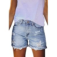 HUUSA Women's Ripped Denim Shorts High Waist Distressed Jean Shorts Casual Rolled Hem Frayed Short Jeans with Pockets
