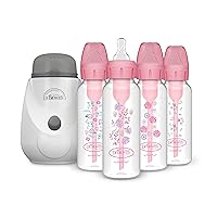 Dr. Brown’s Insta-Feed Bottle Warmer and Sterilizer with Anti-Colic Options+ Narrow Baby Bottles 8 oz/2500 mL, with Level 1 Slow Flow Nipple, 4 Pack, Pink Floral, 0m+