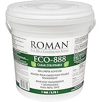 ROMAN’s ECO-888 Clear, Strippable, Wallpaper Adhesive, Easy Installation Glue/Paste, Clear, Zero VOC, Home Improvement (1 Gallon - 330 sq. ft.)
