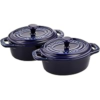 Staub 40511-870 Ceramic Oval Mini Cocotte Pair, 4.3 inches (11 cm), Set of 2, Heat Resistant, Storage Container, Microwave Safe, Ceramic Cocotte Oval