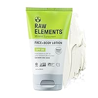 Raw Elements Face and Body Mineral Sunscreen SPF 30 Tube, Organic Sunblock Daily Protection, Non Toxic Reef Safe, Water Resistant, Cruelty Free, 3 oz (Pack of 1)