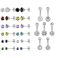 Jewelry for Women Men Silver Stainless Steel Jewelry Piercing Earrings Belly Button Ring Set