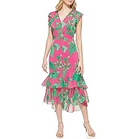 Tommy Hilfiger Women's Rivera Floral Chiffon High Low Dress, Sky Captain/Snapdragon