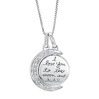 Women's 925 Sterling Silver I Love You To The Moon And Back Circular Pendant Necklace, 1/15 ctw (Carat Total Weight) Diamond Filled Moon Shaped Pendant, 18
