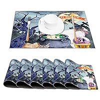 Trick Or Treat Halloween Dining Table Mats for Kitchen Room Décor Sets Heat Resistant Waterproof Outdoor Placemats It's October Witches Retro Rustic Placemats for Dining Table Set of 6