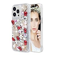 Losin Compatible with iPhone 15 Pro Max Bling Case for Women and Girls Cute Luxury 3D Glitter Diamond Crystal Rhinestone Sparkle Shiny Gemstone Perfume Bottle and Flower Cover Soft TPU Bumper, Red