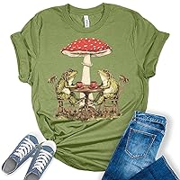 Womens Cottagecore Shirt Frogs Having Tea T-Shirt Aesthetic Graphic Tee Short Sleeve Top