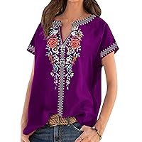 EFOFEI Women's Summer Boho T Shirt Mexican Bohemian Blouse Plus Size Embroidery Casual Tops