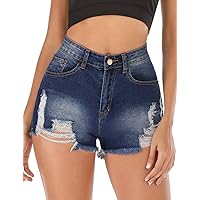 Haola Women's Juniors Denim Shorts Summer Stretchy Frayed Raw Hem Distressed Jeans Shorts