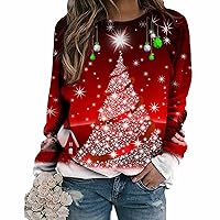 Christmas Tops for Women Snowflakes Crewneck Long Sleeve Sweater Midi Chunky Knit Tunic Sweater