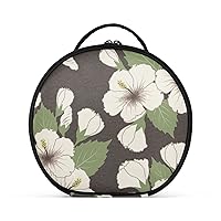 ALAZA Hibiscus Flowers Cosmetic Bag Round Travel Makeup Case Organizer Portable Storage Toiletry Bag with Adjustable Dividers for Women Business Trip College Dorm