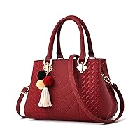 [LEAFICS] Women Casual Satchel Bag Retro Top Handle Shoulder Handbag and Purse Fashion Pendant PU Leather Crossbody Bag