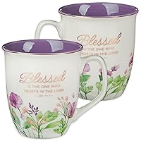 Christian Art Gifts Large Ceramic Inspirational Scripture Coffee & Tea Mug for Women: Blessed Encouraging Rose Gold Bible Verse, Novelty Drinkware for Home & Kitchen, Multicolor Purple Floral, 14 oz.