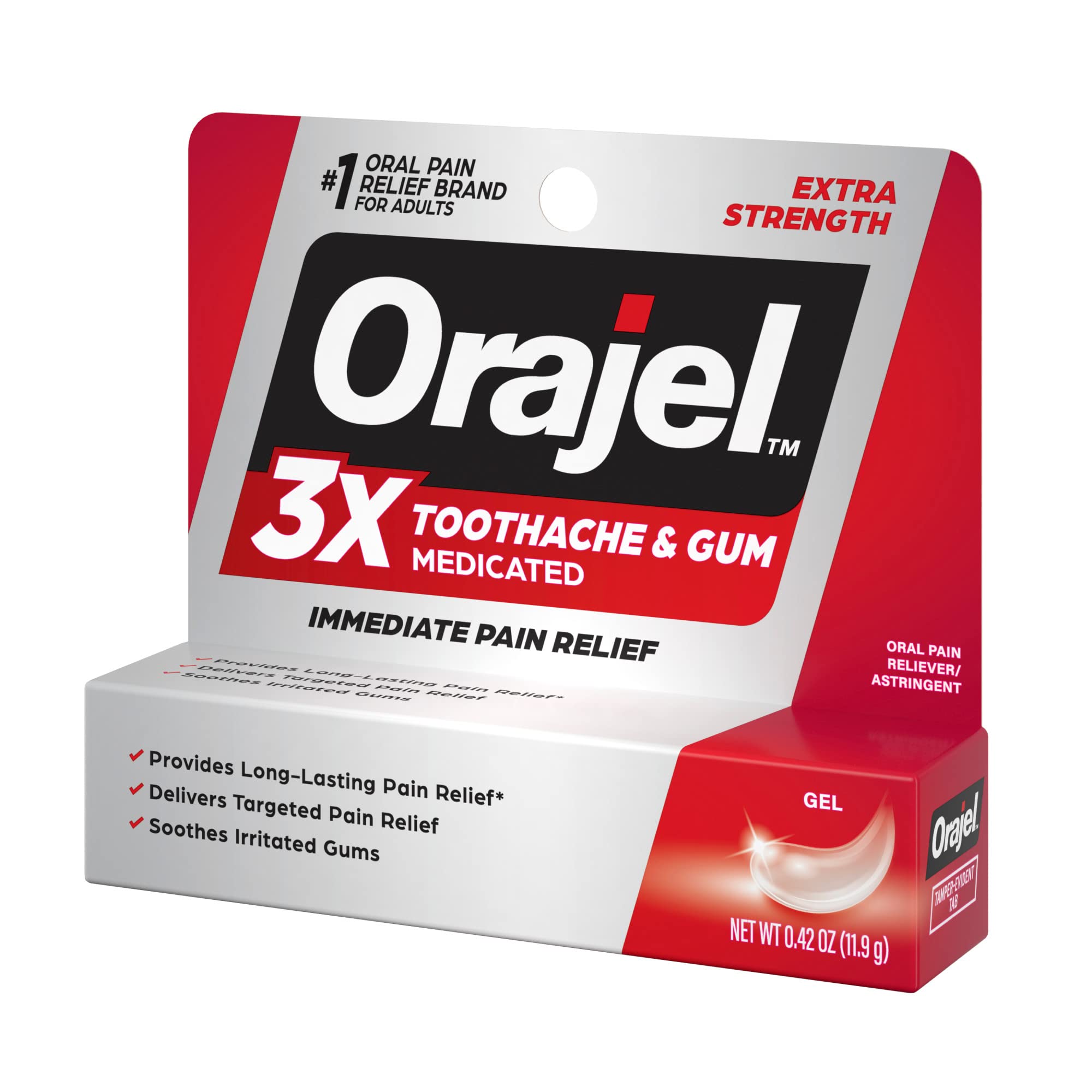 Orajel 3X for Toothache & Gum Pain: Maximum Gel Tube 0.42oz - From #1 Oral Pain Relief Brand - Orajel for Instant Pain Relief
