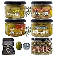 Chef Ole Olivia Gourmet Set of Spanish Olives - 4 Jars Gordal Olives, 1 Jar Caperberries, Gourmet Gift Baskets of Green Olives from Around Spain, Gourmet Olives Selection for Spanish Food Recipes