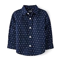 The Children's Place Baby Boys' and Toddler Poplin Long Sleeve Button Down Shirt