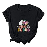 Happy Easter Shirts for Women Bunny Rabbit Graphic T-Shirt Easter Jesus Print Short Sleeve Tees Casual Tops