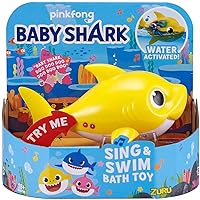 Robo Alive Junior Baby Shark Battery-Powered Sing and Swim Bath Toy by ZURU - Baby Shark (Yellow)