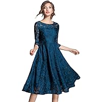 XINUO Women's Dresses Sprin Fall Vintage Formal Floral Lace A Line Midi Tea Swing Evening Casual Cocktail Party Dress