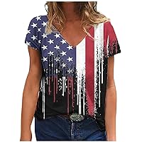 Black of Friday Deals Now Womens American Flag Shirt Short Sleeve USA Flag 4th of July Tops Loose Patriotic Novelty T-Shirts Ladies Holiday Tunics