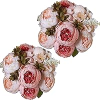 2pcs Vintage Artificial Peony Fake Silk Flowers Bouquet Wedding Home Floral Decoration(Light Pink Bud)