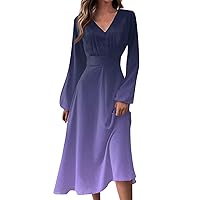 Women's Summer Casual Fashion V Neck Long Sleeve Gradient Printed Women's Vacation Beach Dress 2024