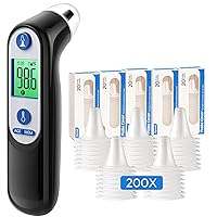 Ear Thermometer for Kids, Adults and Babies (Black)+ 200X Ear Thermometer Probe Covers, Compatible for All Braun Thermometer and 109 Ear Thermometers