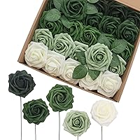 Artificial Flowers 25PCS Shades of Forest Real Looking Foam Roses Fake Roses with Stems for DIY Wedding Bouquets Centerpieces Baby Shower Party Home Decorations
